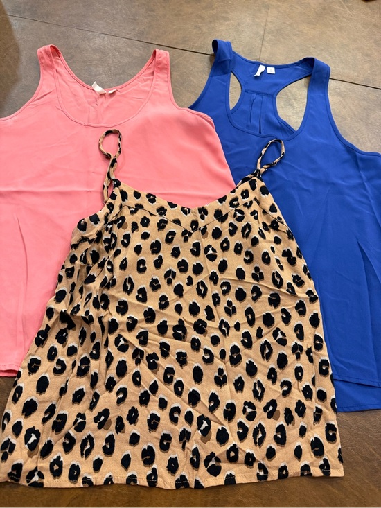 Frenchi Tops - Women’s Leopard Print Cami Tank, Pink and Blue Layering Tanks S/XS